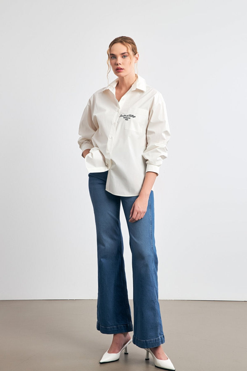 Setre Text Embroidered Solid Shirt White