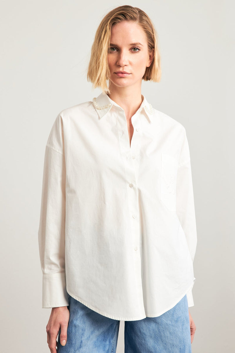 Setre Collar-Pearl Embellished Shirt Ecru