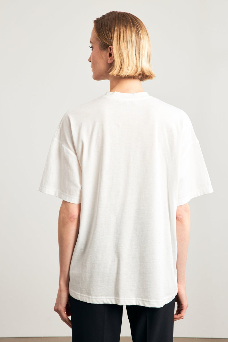 Setre T-Shirt With Pearl And Print Detail Ecru