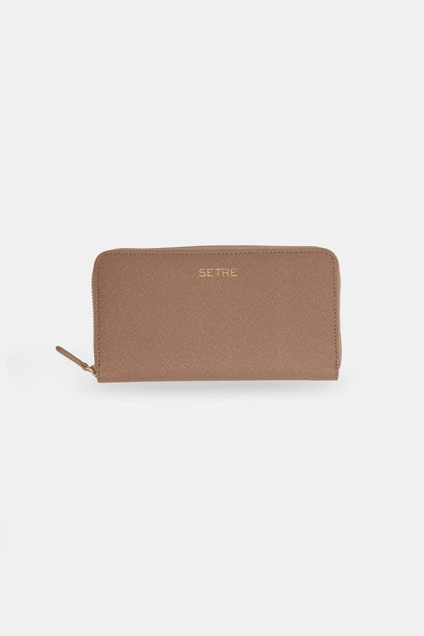 Setre Patterned Zippered Clutch Wallet Dark Beige