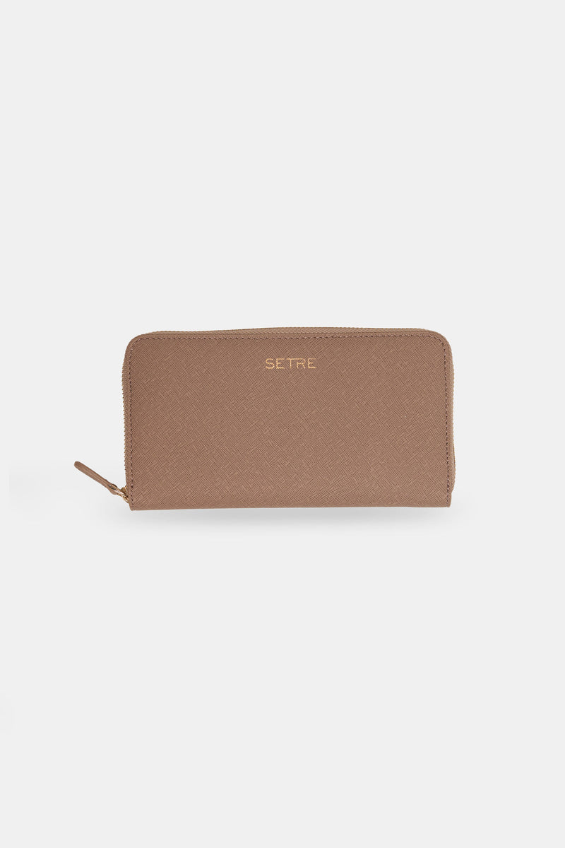Setre Patterned Zippered Clutch Wallet Dark Beige