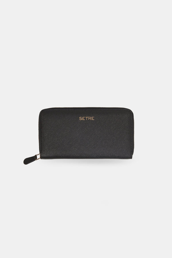 Setre Patterned Zippered Clutch Wallet Black