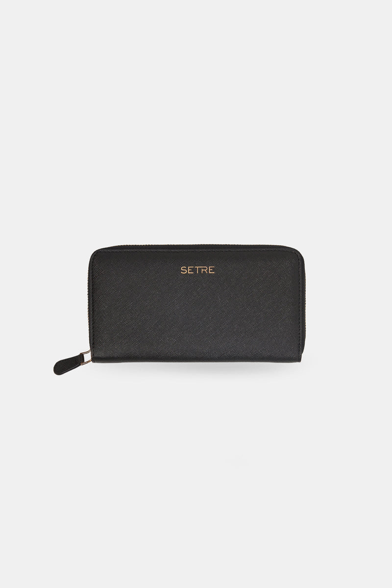 Setre Patterned Zippered Clutch Wallet Black