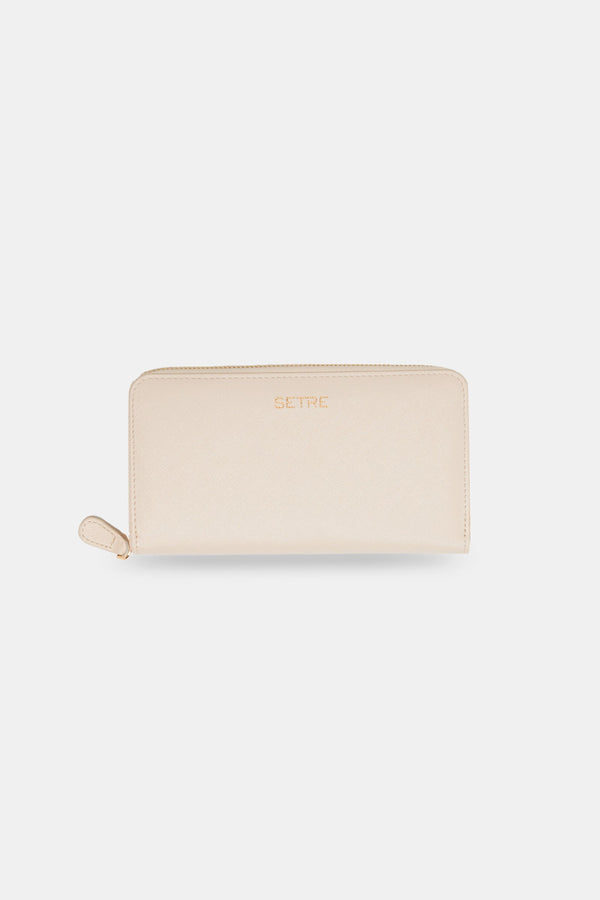 Setre Patterned Zippered Clutch Wallet Light Beige