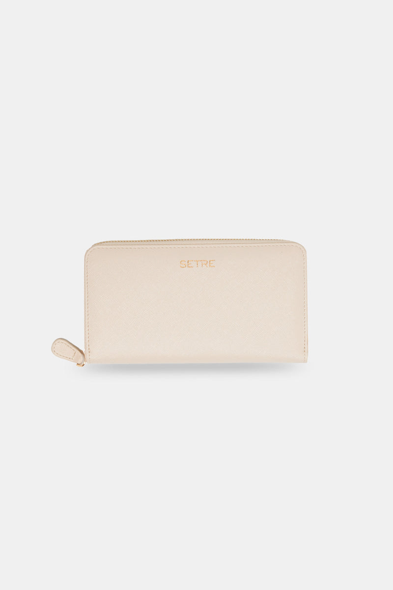Setre Patterned Zippered Clutch Wallet Light Beige