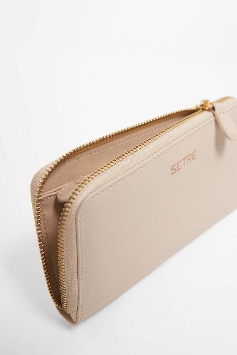 Setre Patterned Zippered Clutch Wallet Light Beige