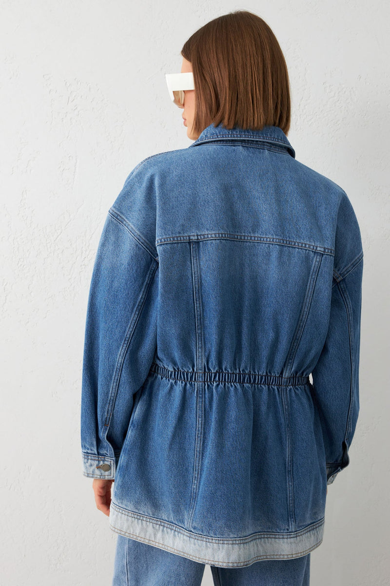 Setre Gathered Waist Denim Jacket Blue