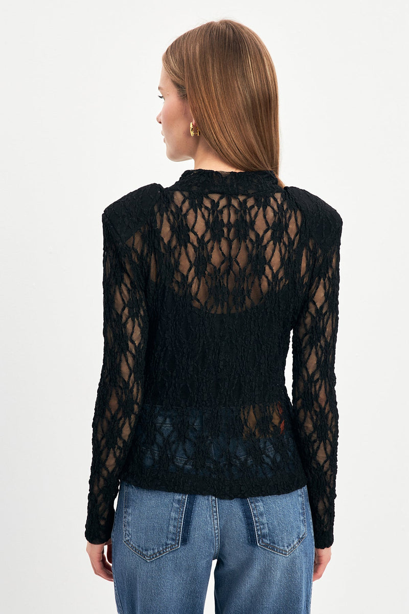 Setre Lace Detailed Mesh Blouse Black