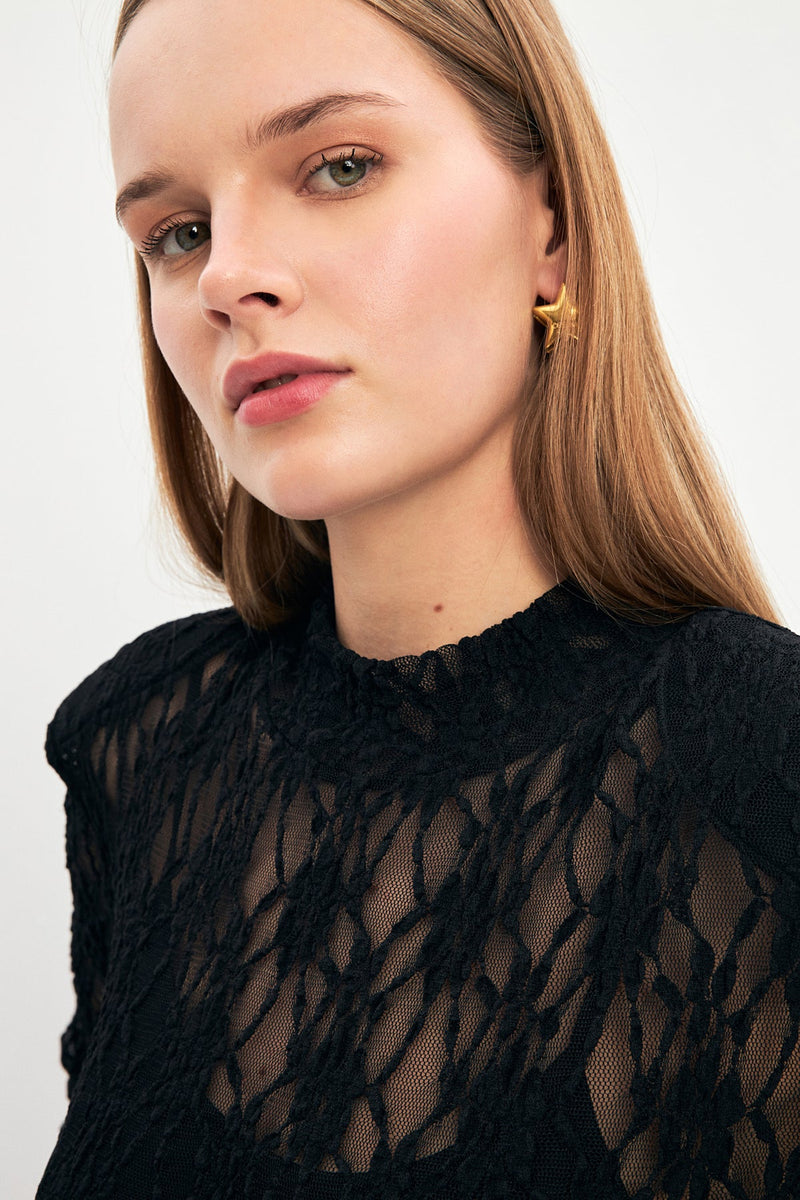 Setre Lace Detailed Mesh Blouse Black