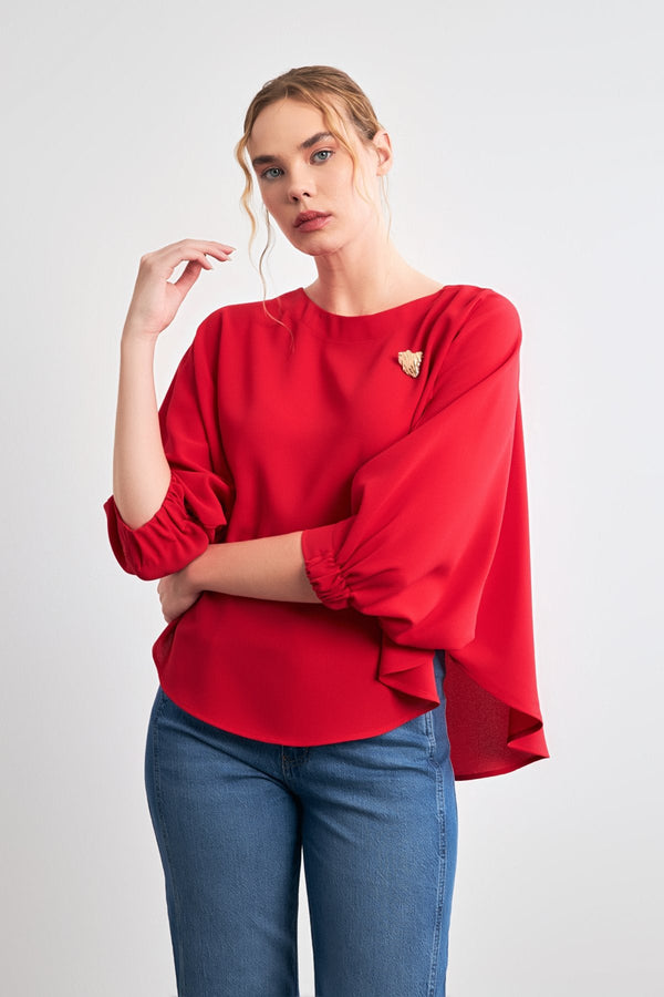 Setre Solid Long Sleeve Wide Blouse Red