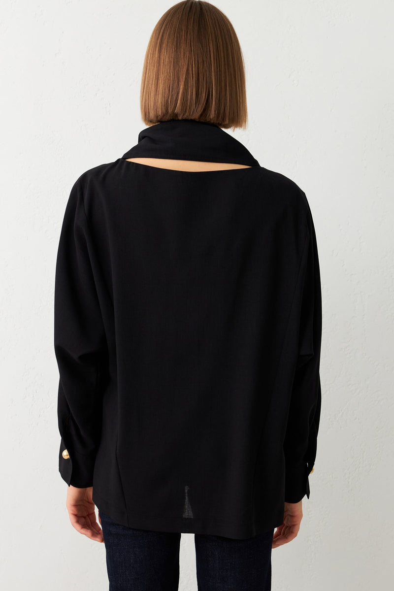 Setre Collar Detailed Solid Blouse Black