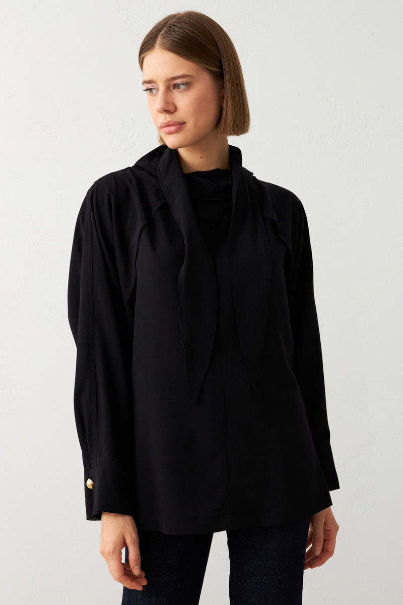 Setre Collar Detailed Solid Blouse Black