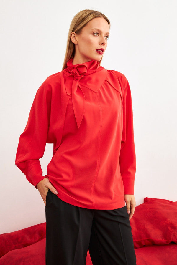 Setre Collar Detailed Solid Blouse Red