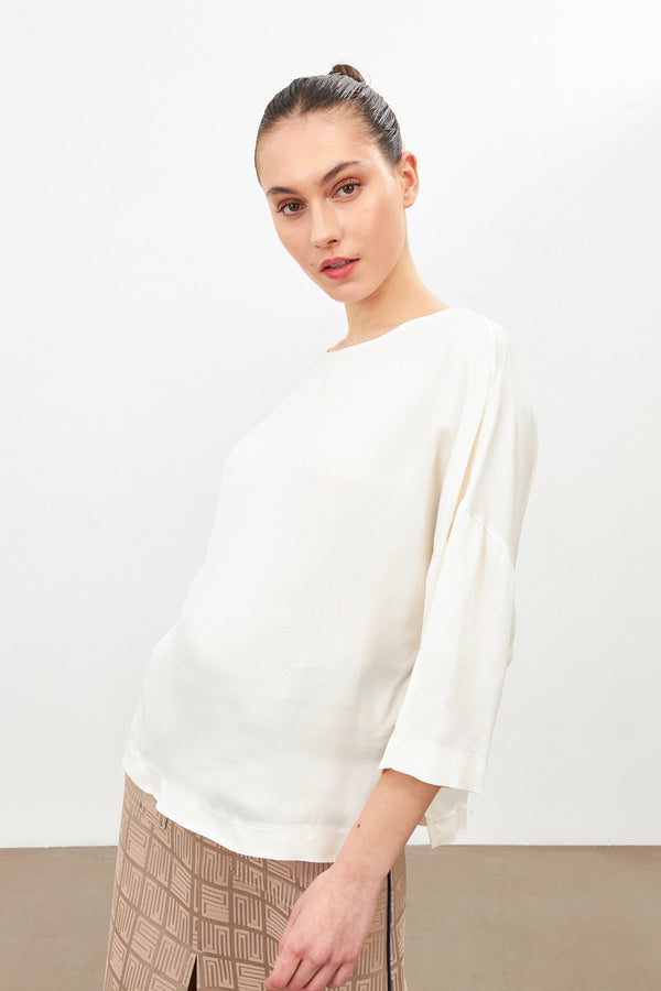 Setre Crew Neck Three-Quarter Sleeve Detailed Blouse Ecru