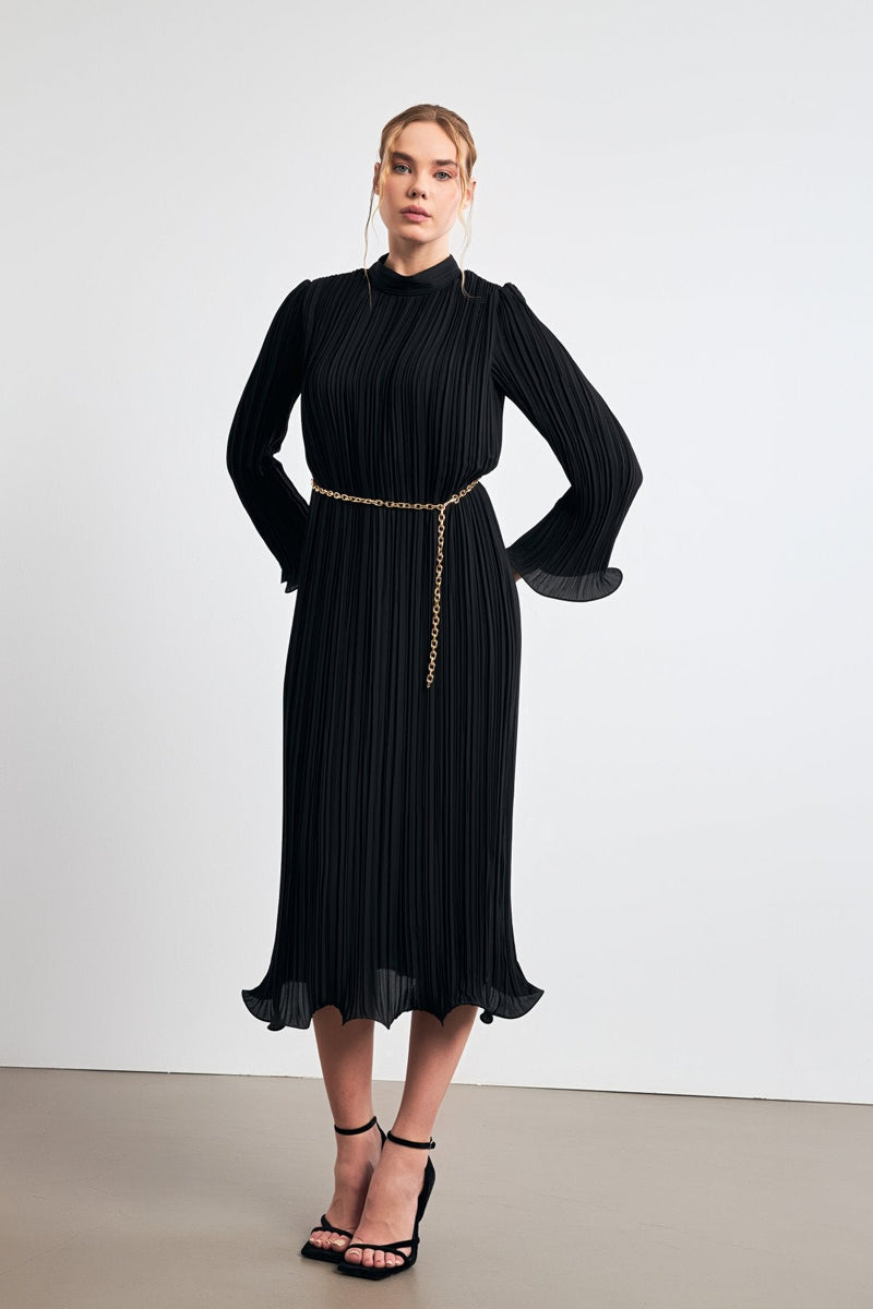 Setre Belt Detailed Pleated Dress Black