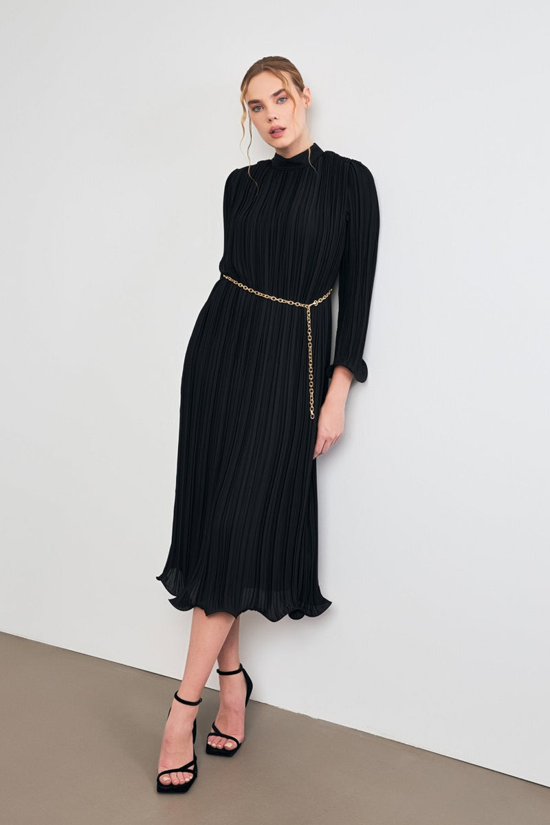 Setre Belt Detailed Pleated Dress Black