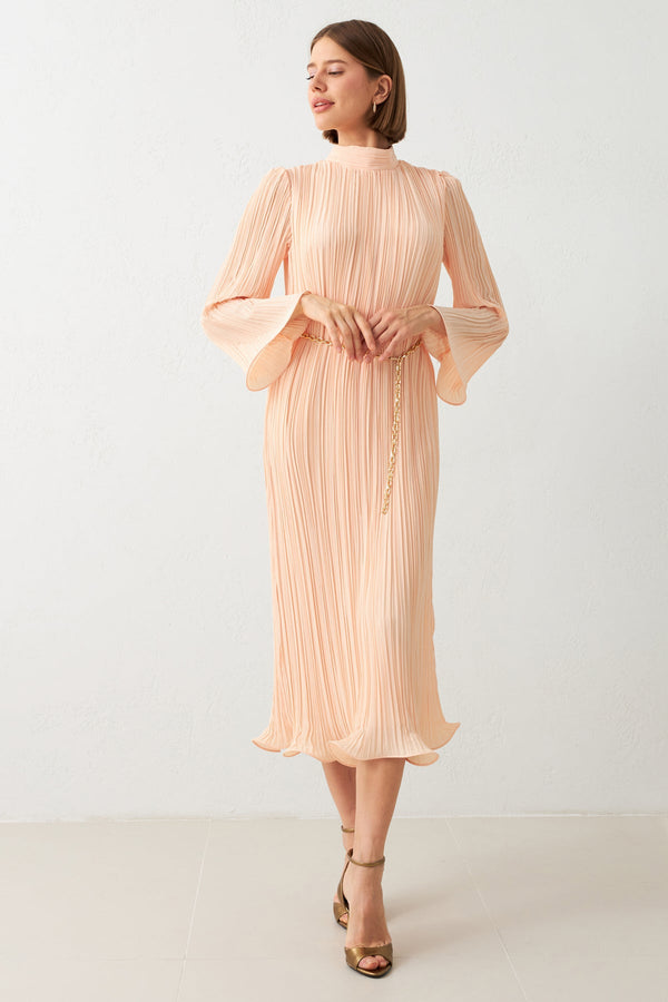 Setre Belt Detailed Pleated Dress Salmon