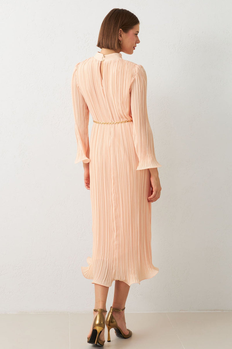 Setre Belt Detailed Pleated Dress Salmon