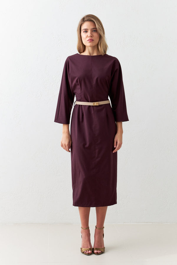 Setre Belt Detailed Midi Dress Burgundy