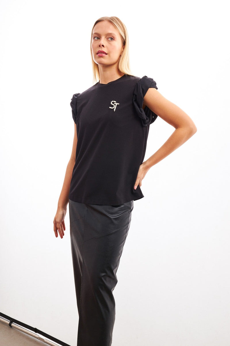 Setre Detailed Sleeve T-Shirt Black