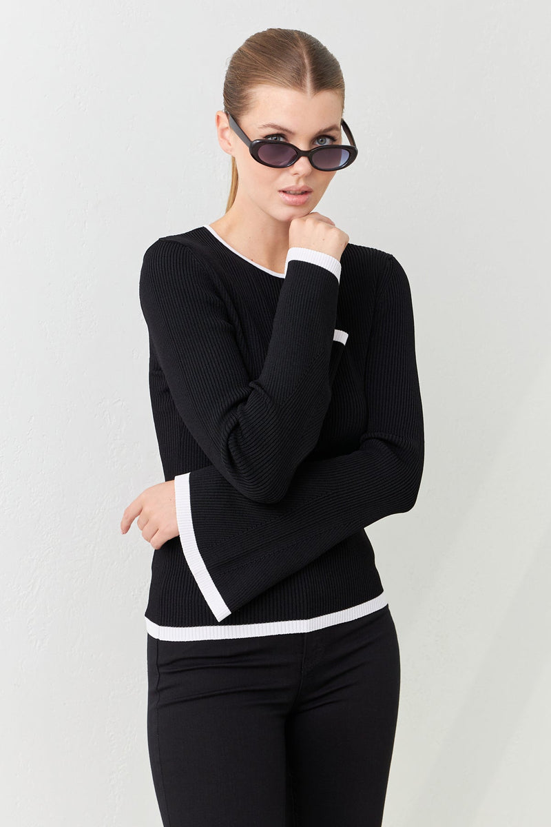 Setre Contrast Detail Ribbed Knitwear Black