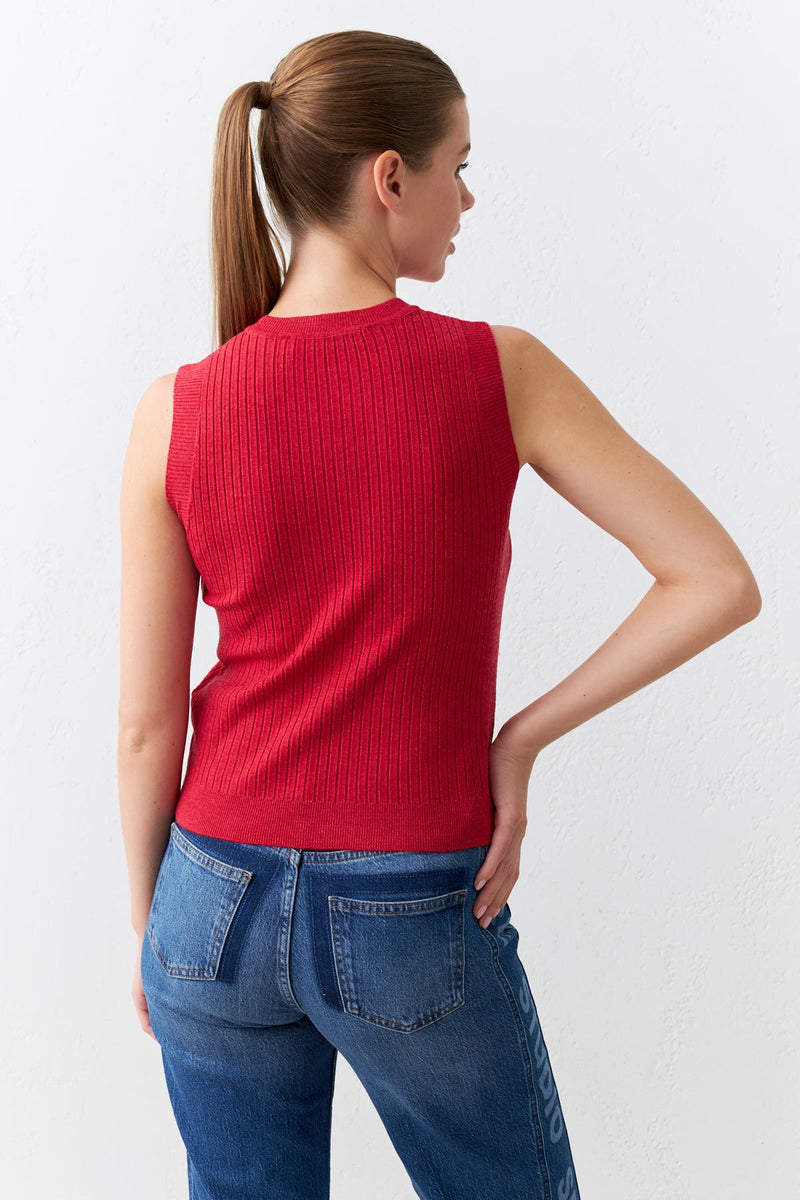 Setre Stripe Detailed Sleeveless Knitwear Red