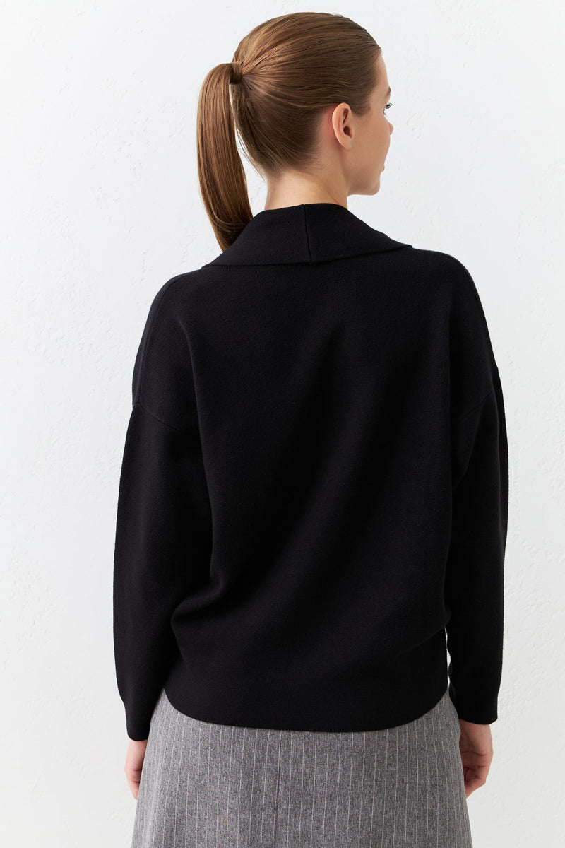 Setre Asymmetrical Collar Long Sleeve Knitwear Black