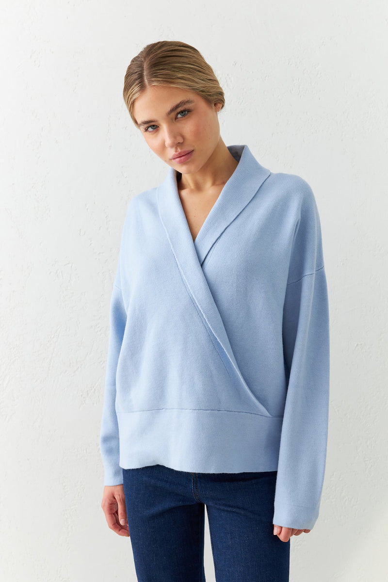 Setre Asymmetrical Collar Long Sleeve Knitwear Blue