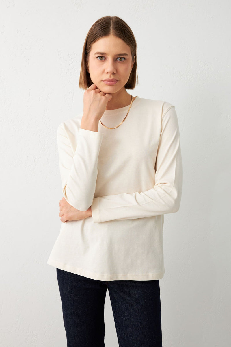 Setre Crew Neck Long Sleeve T-Shirt Cream