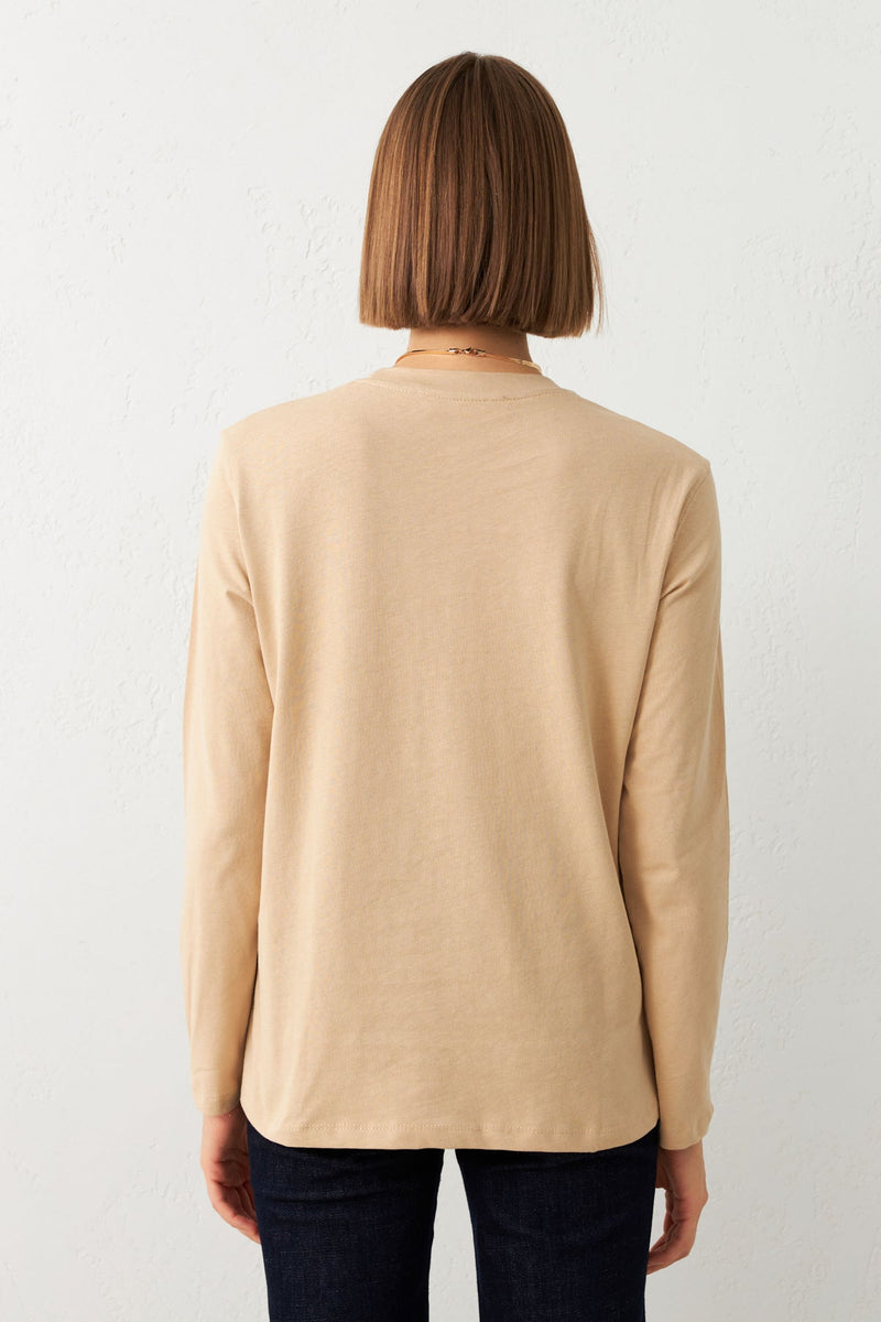 Setre Crew Neck Long Sleeve T-Shirt Beige