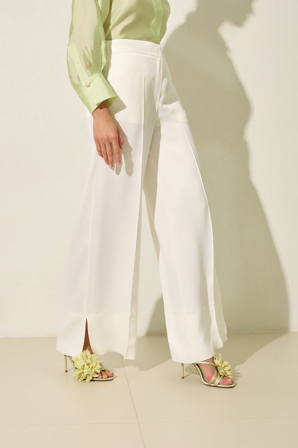 Setre Wide Leg Trousers With Slit Detail On Hem Ecru