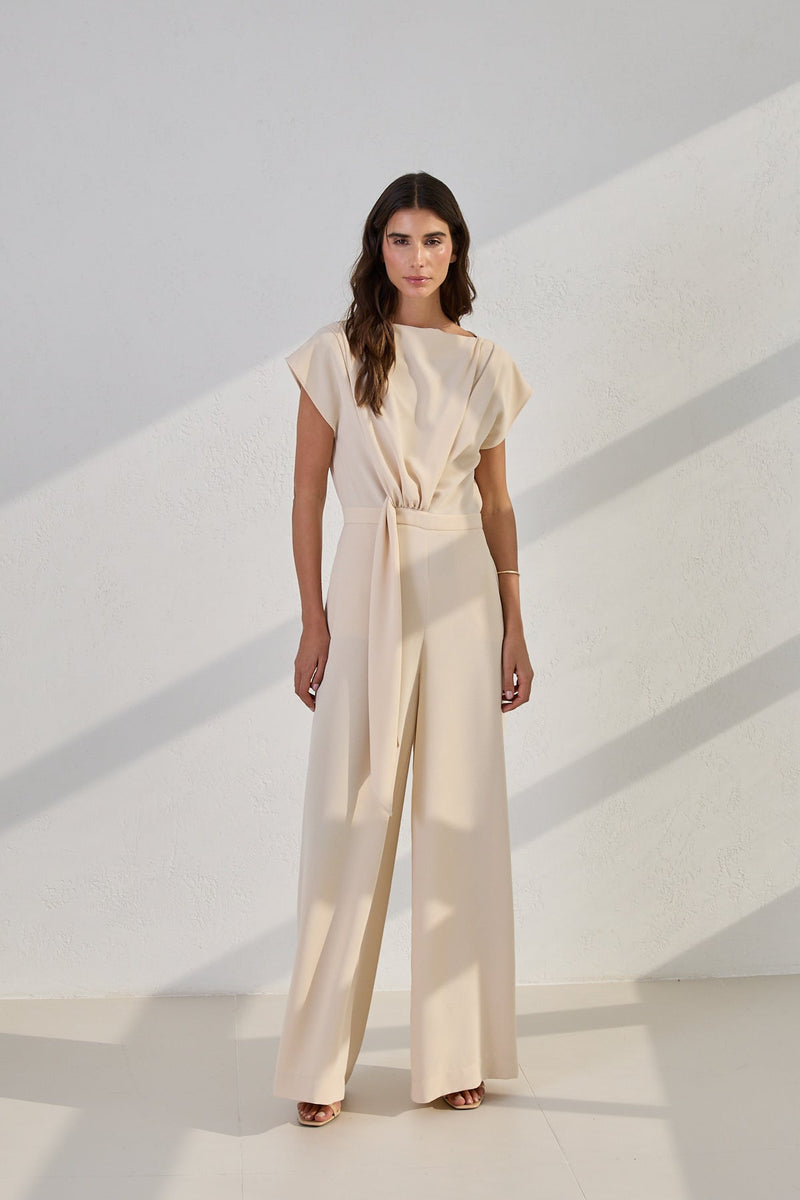 Setre Draped Tie Detail Jumpsuit Beige