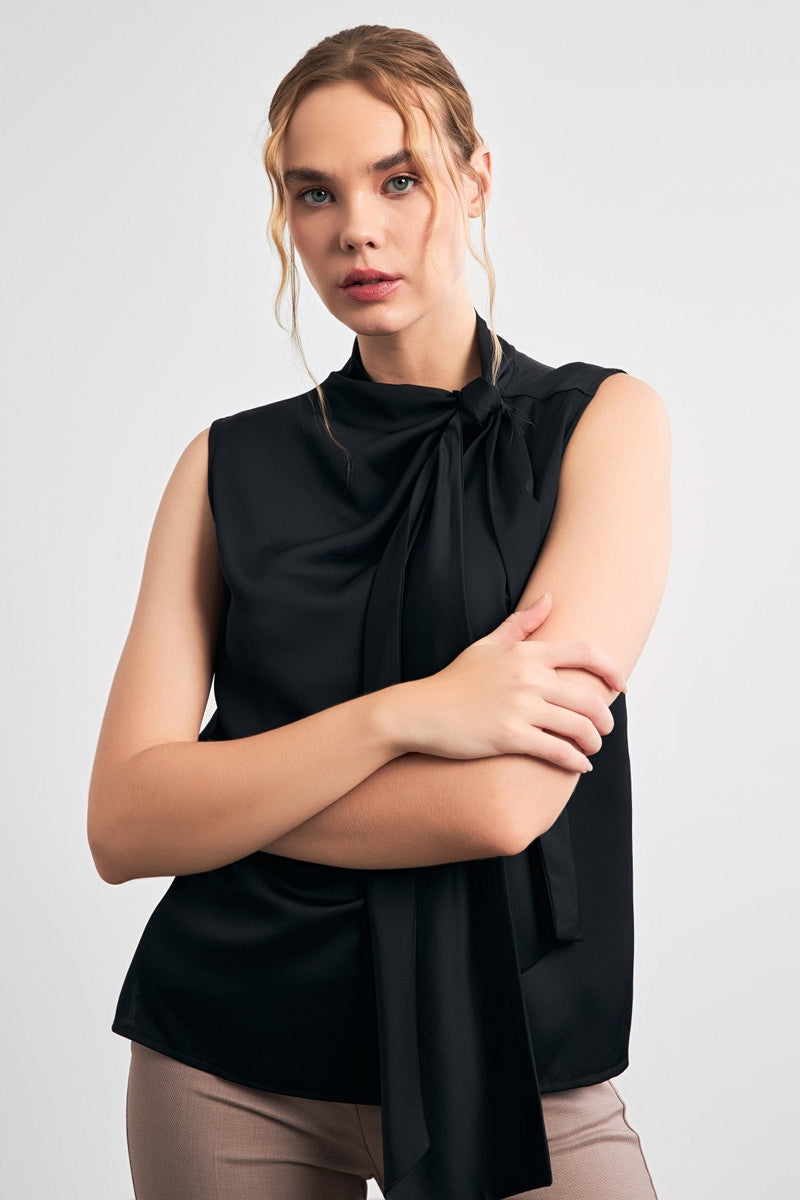 Setre Collar Tie Detail Blouse Black