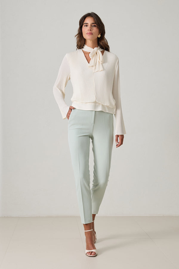 Setre V Neck Blouse With Neck Tie Detail Cream