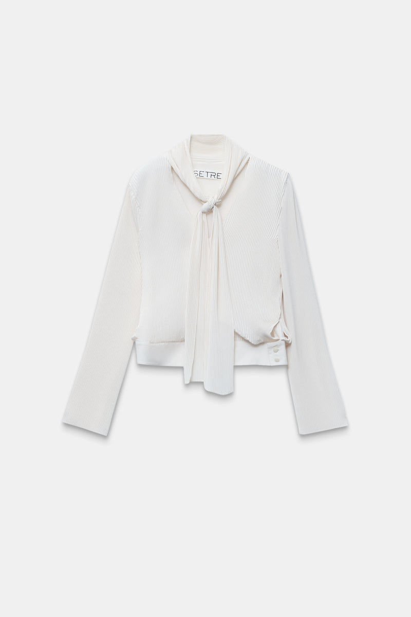 Setre V Neck Blouse With Neck Tie Detail Cream