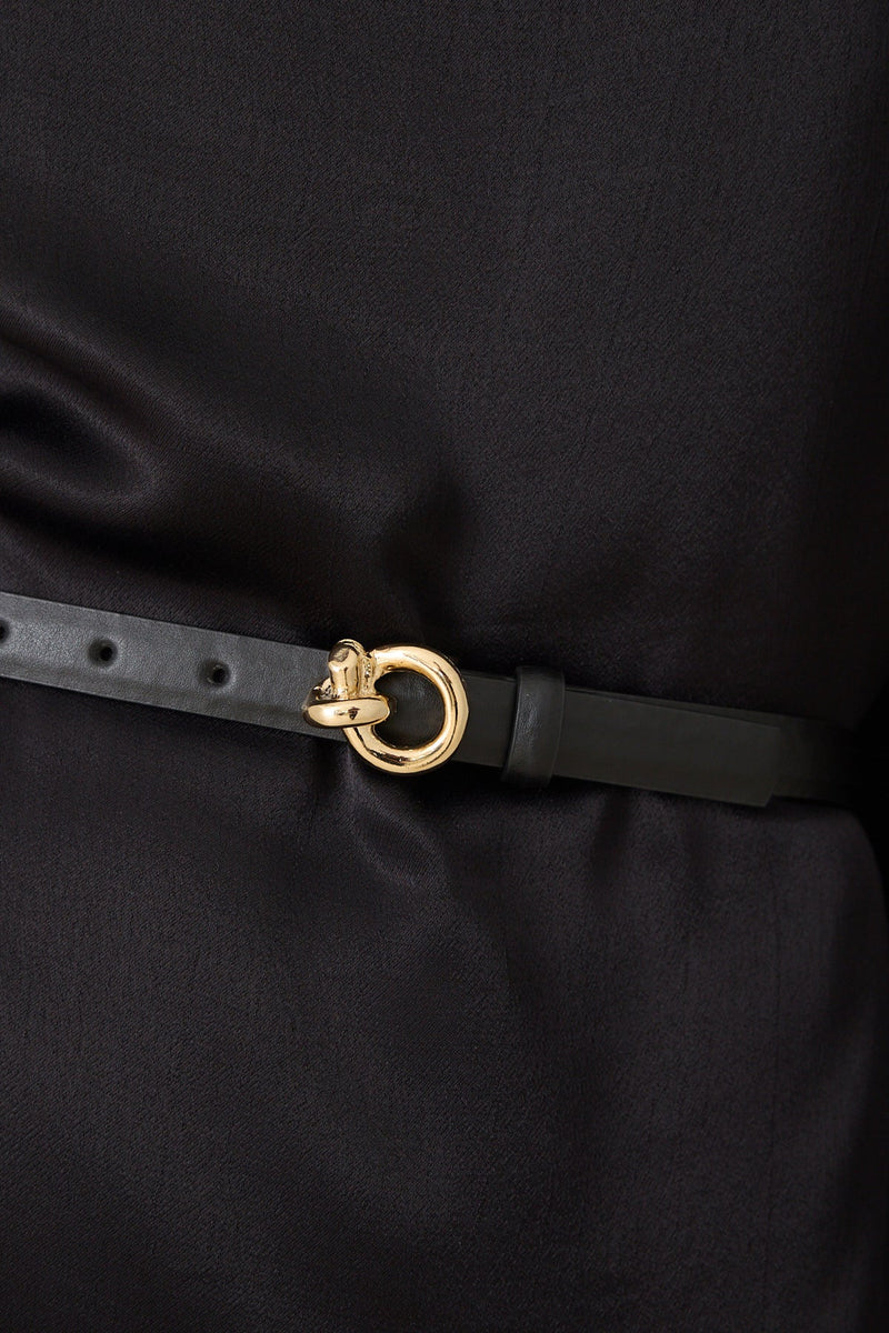 Setre Collar And Sleeve Detailed Belted Dress Black