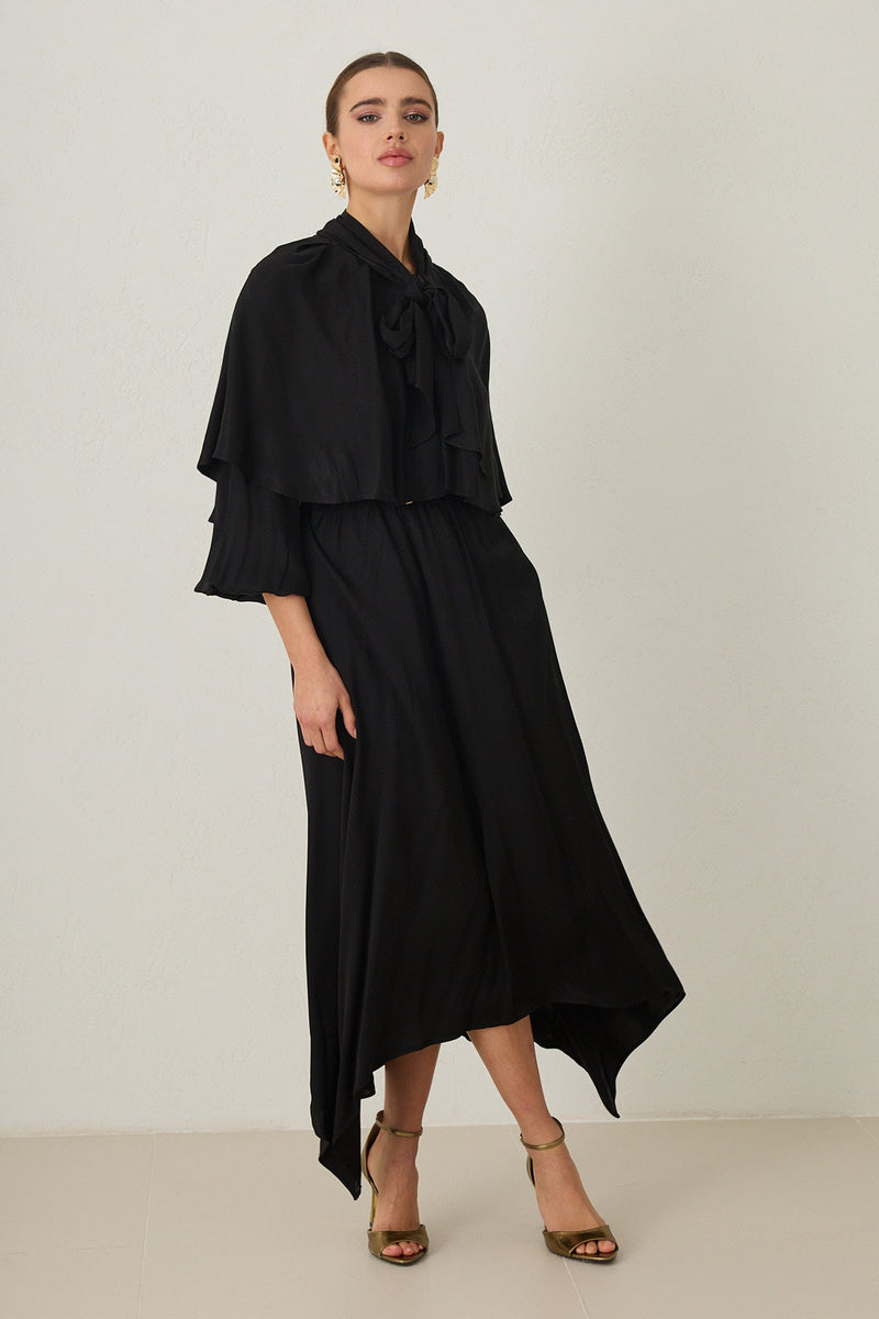 Setre Cape-Effect Asymmetrical Dress Black