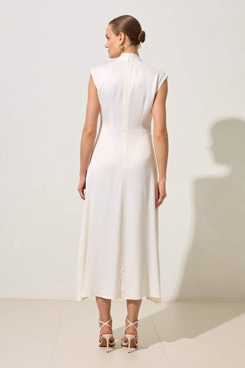 Setre Waist Detailed Midi Sleeveless Dress Cream