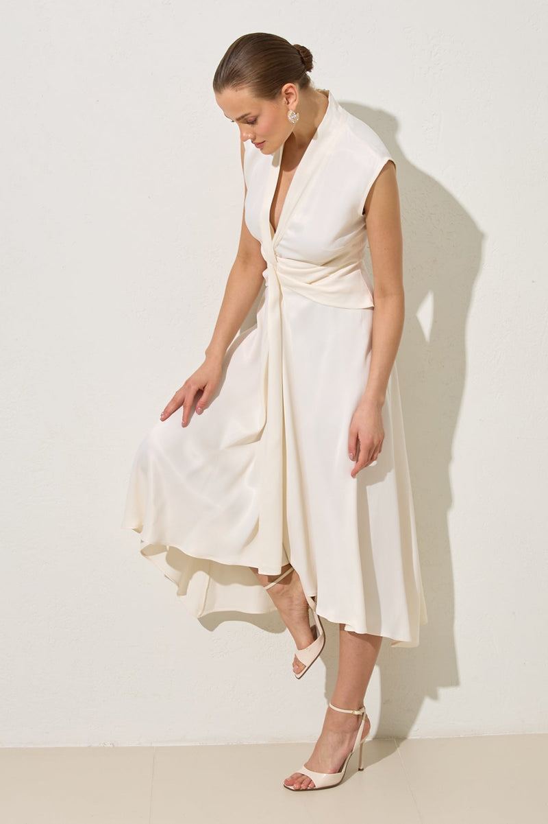 Setre Waist Detailed Midi Sleeveless Dress Cream