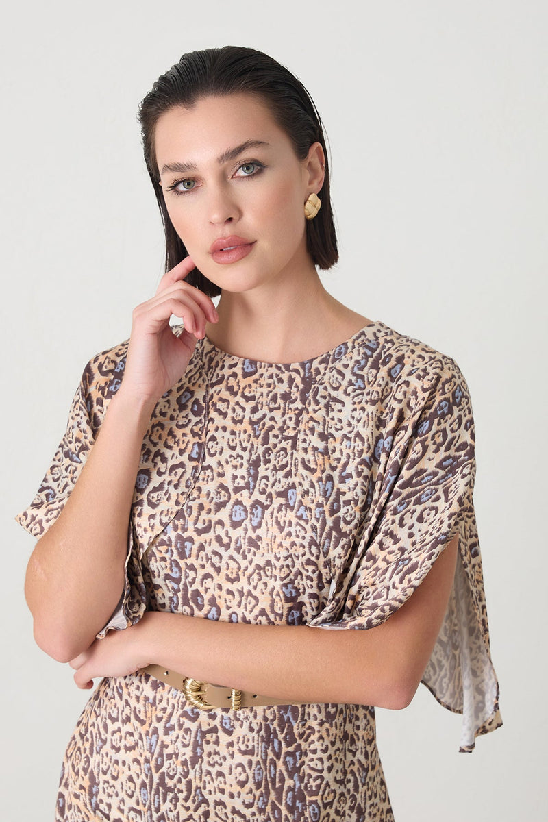 Setre Leopard Print Asymmetrical Dress Beige