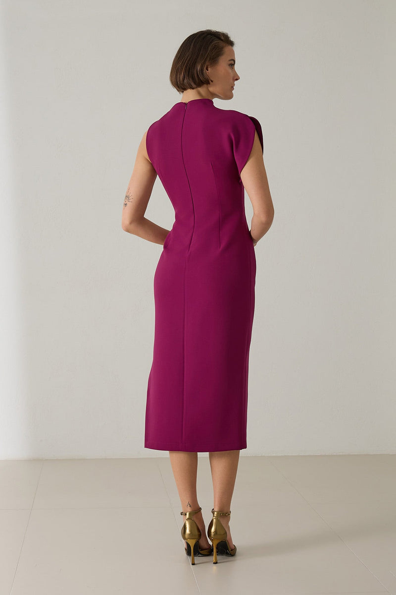 Setre One Shoulder Detailed Midi Length Dress Dark Fuchsia