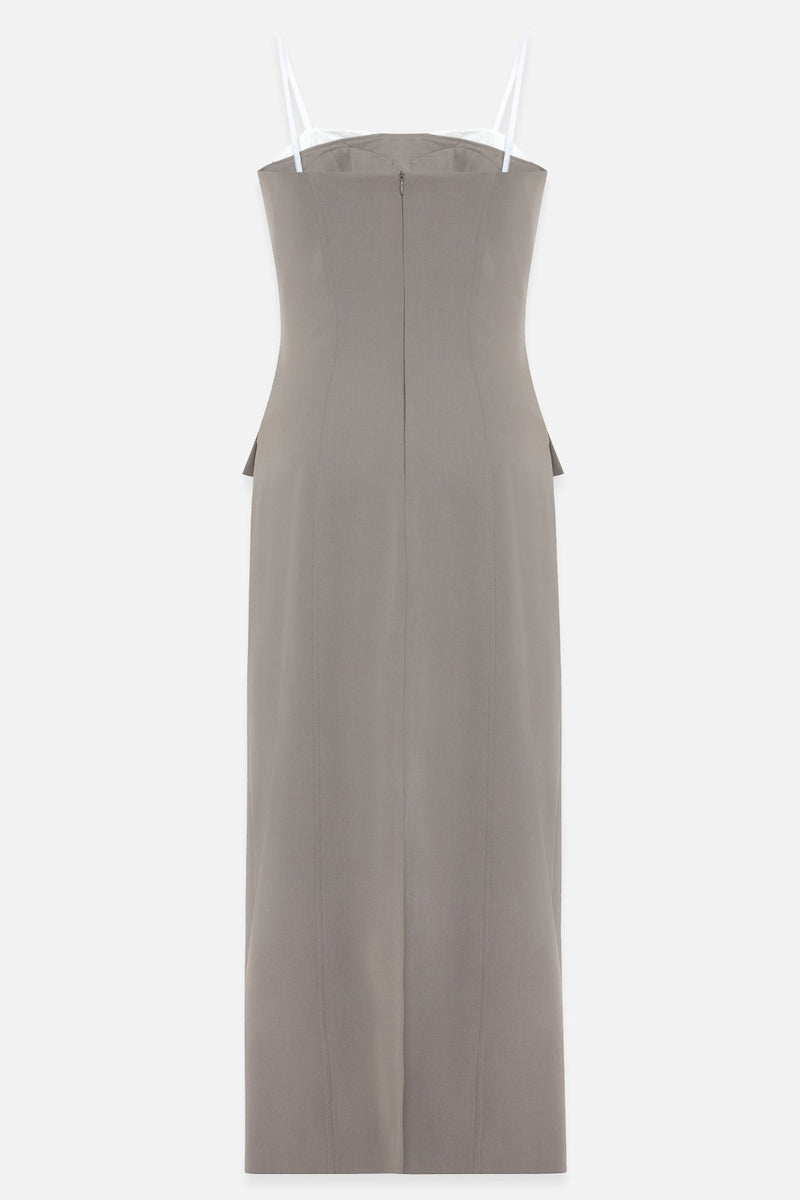 Setre Thin Strap Collar And Pocket Detailed Midi Dress Olive