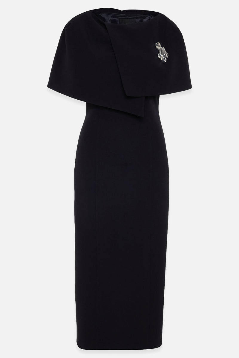 Setre Collar Detailed Full Cut Midi Length Dress Black