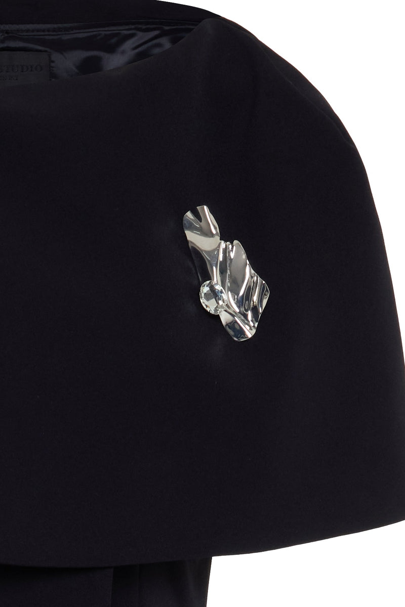 Setre Collar Detailed Full Cut Midi Length Dress Black