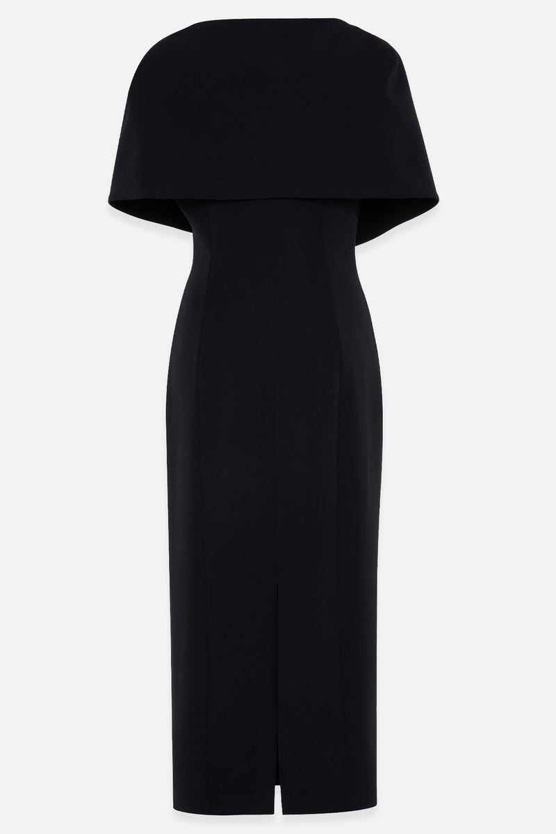 Setre Collar Detailed Full Cut Midi Length Dress Black