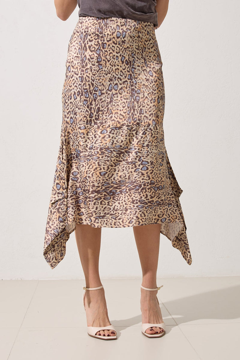 Setre Leopard Pattern Asymmetric Cut Skirt Beige