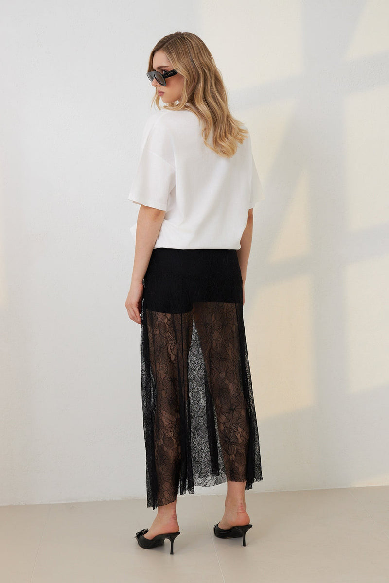 Setre Transparent And Lace Detailed Skirt Black