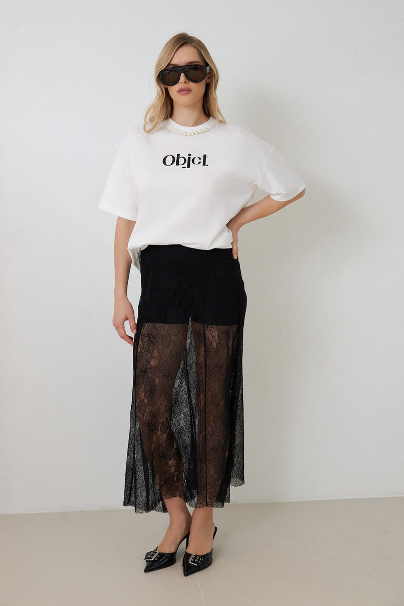 Setre Transparent And Lace Detailed Skirt Black