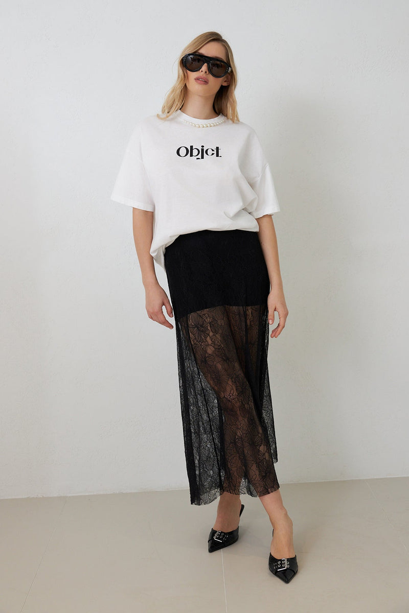Setre Transparent And Lace Detailed Skirt Black
