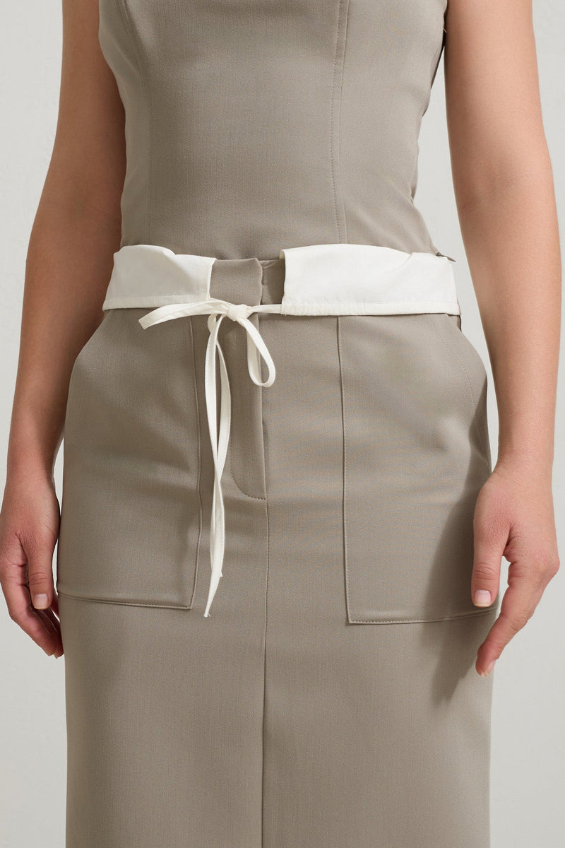 Setre Tie And Pocket Detailed Midi Skirt Olive